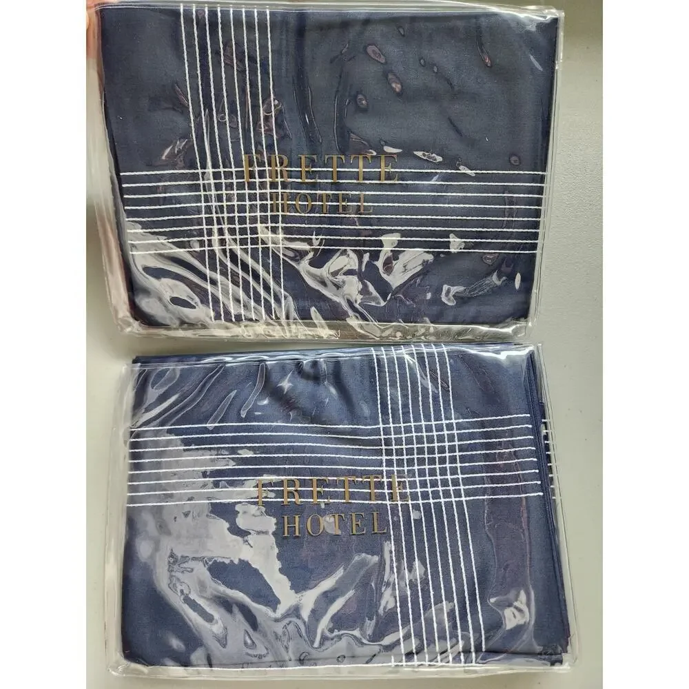 New Frette 2 Pc Set Porto Cotton King Shams Navy Sham Embroidery #02